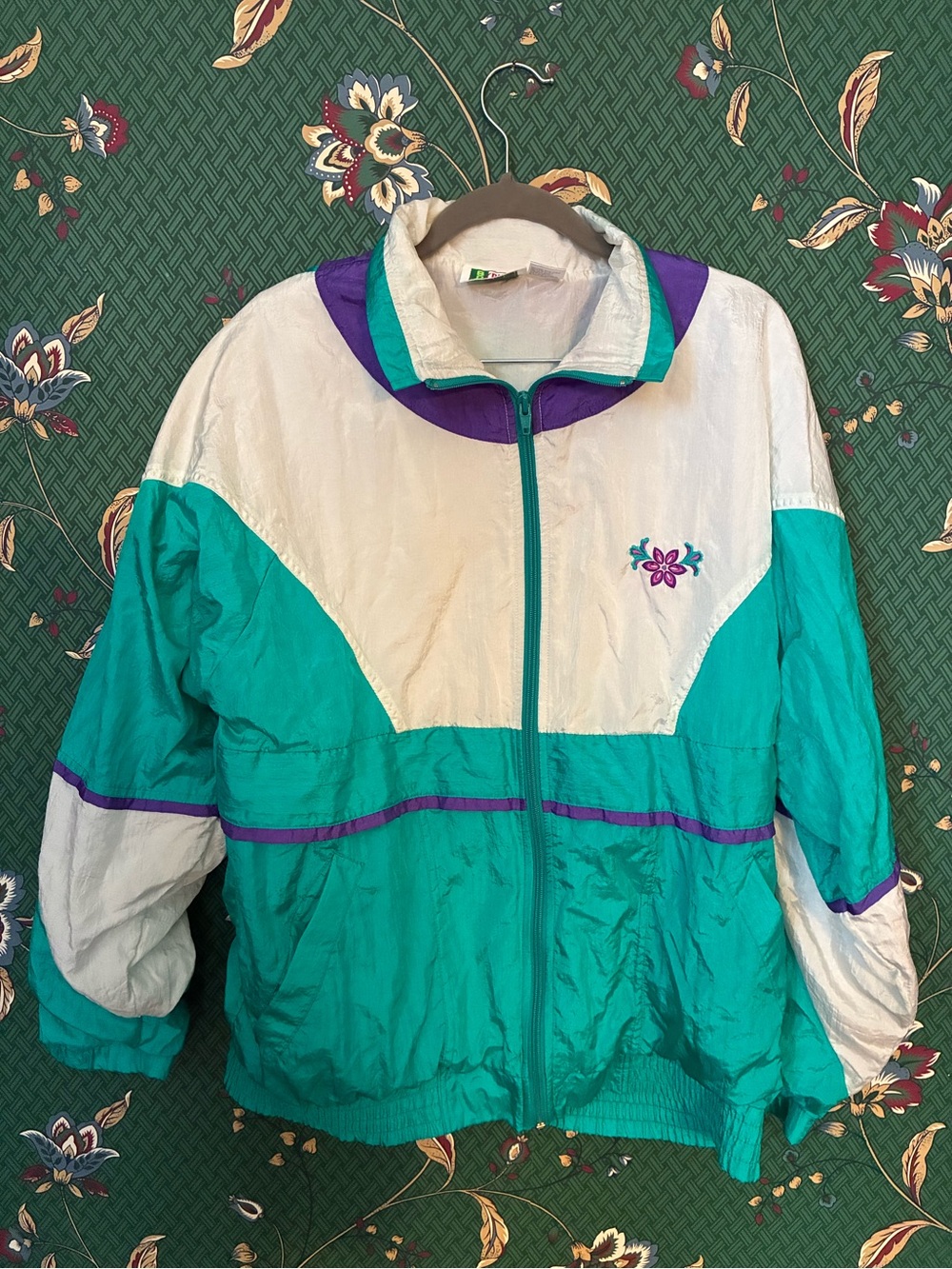 Vintage Teal & White Colorblock Windbreaker Track Suit